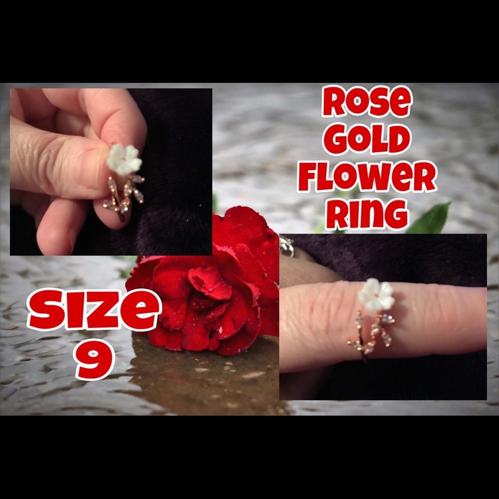 Dazzling Rose Gold Flower Ring - size 9